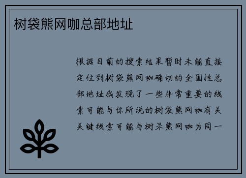 树袋熊网咖总部地址